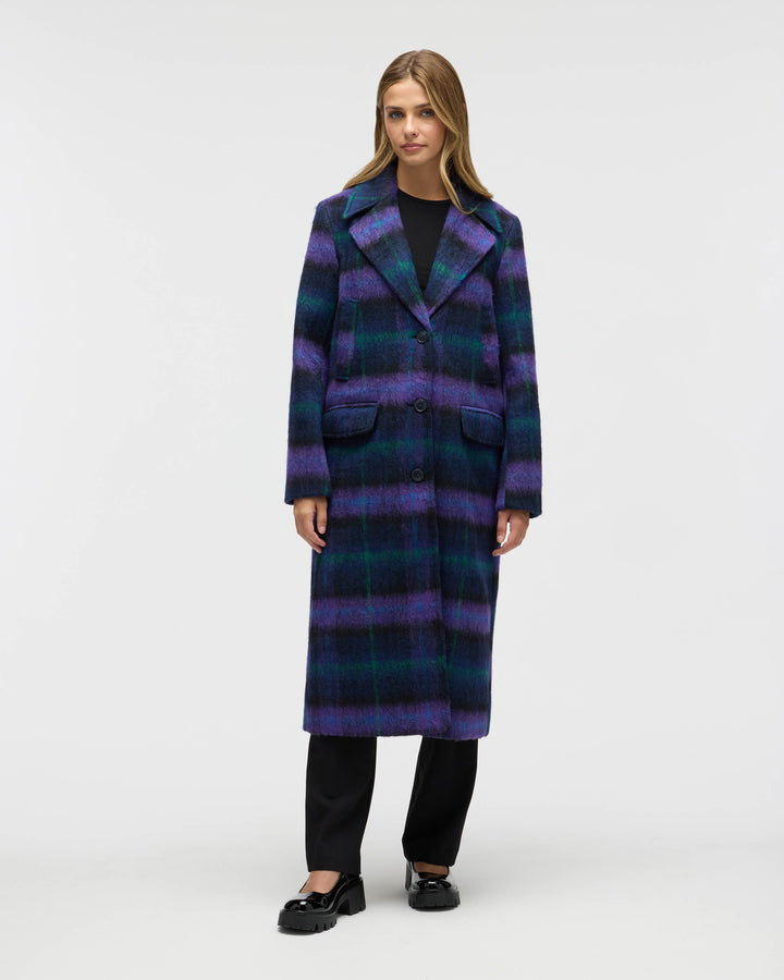 Brushed Plaid Wool Blend Boyfriend Coat