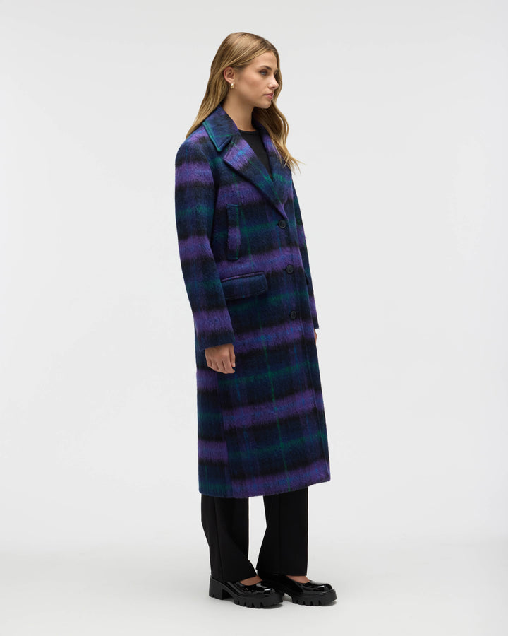 Brushed Plaid Wool Blend Boyfriend Coat