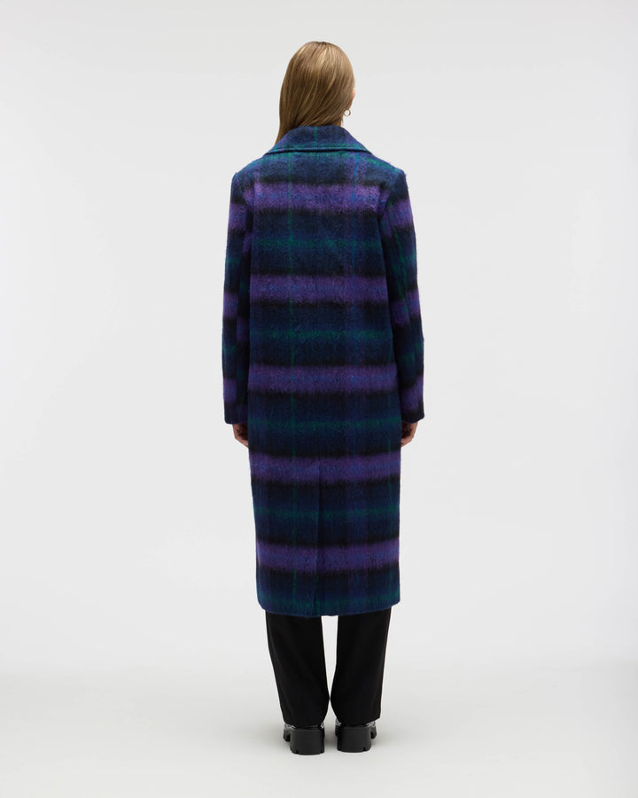 Brushed Plaid Wool Blend Boyfriend Coat