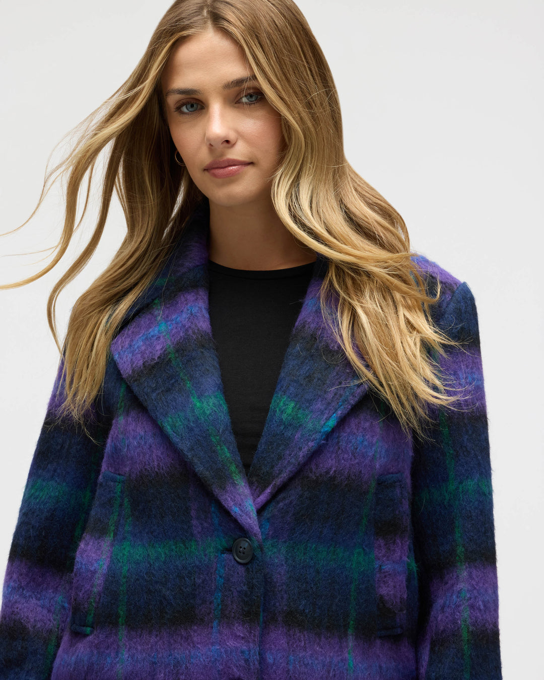 Brushed Plaid Wool Blend Boyfriend Coat