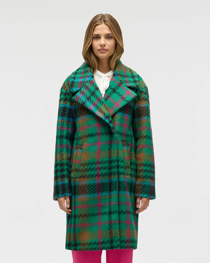 Bold Plaid Faux Wool Coat