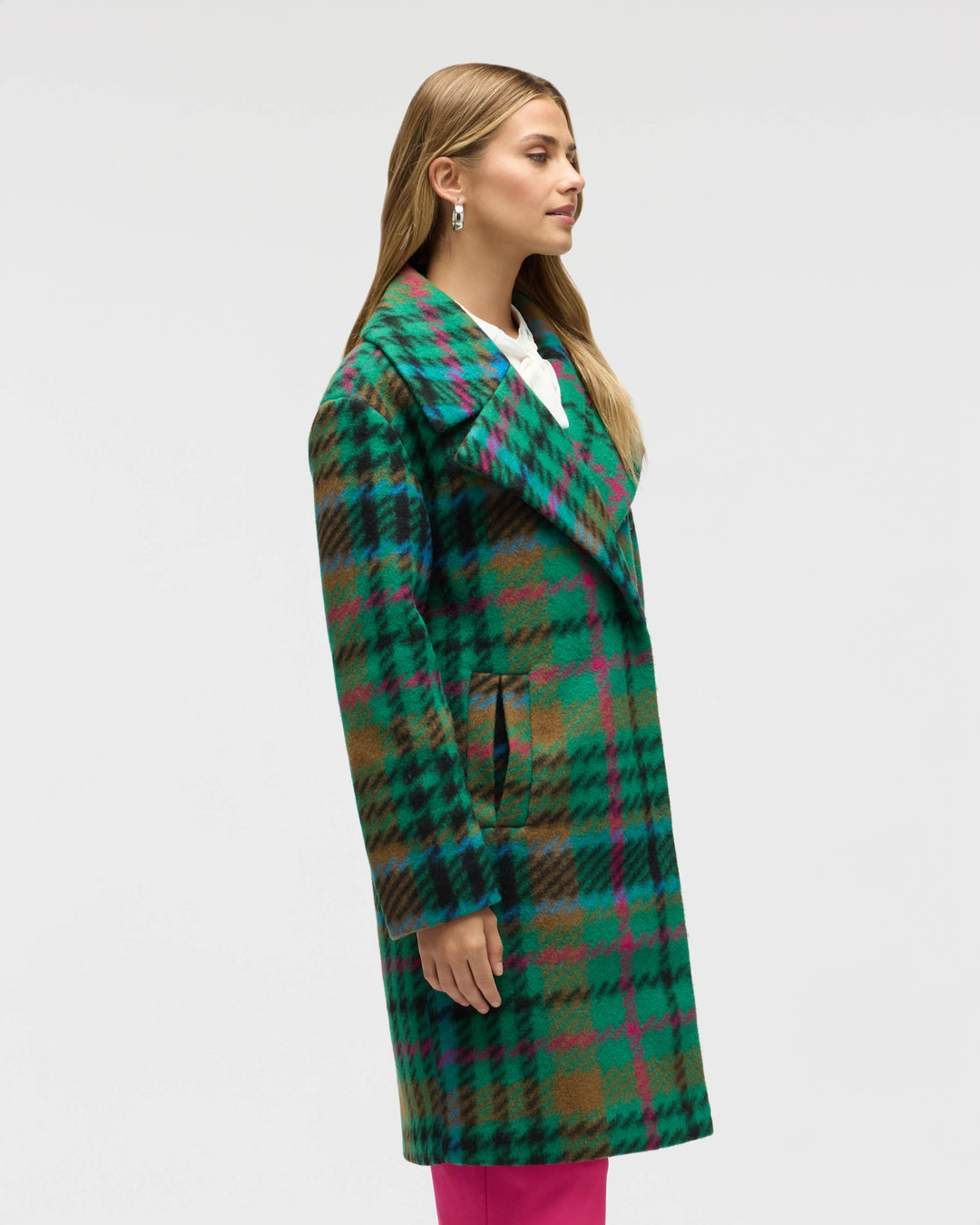 Bold Plaid Faux Wool Coat