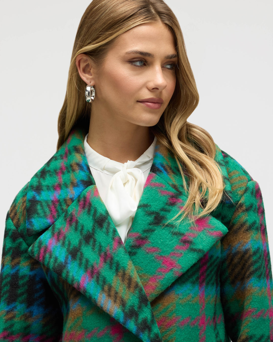 Bold Plaid Faux Wool Coat