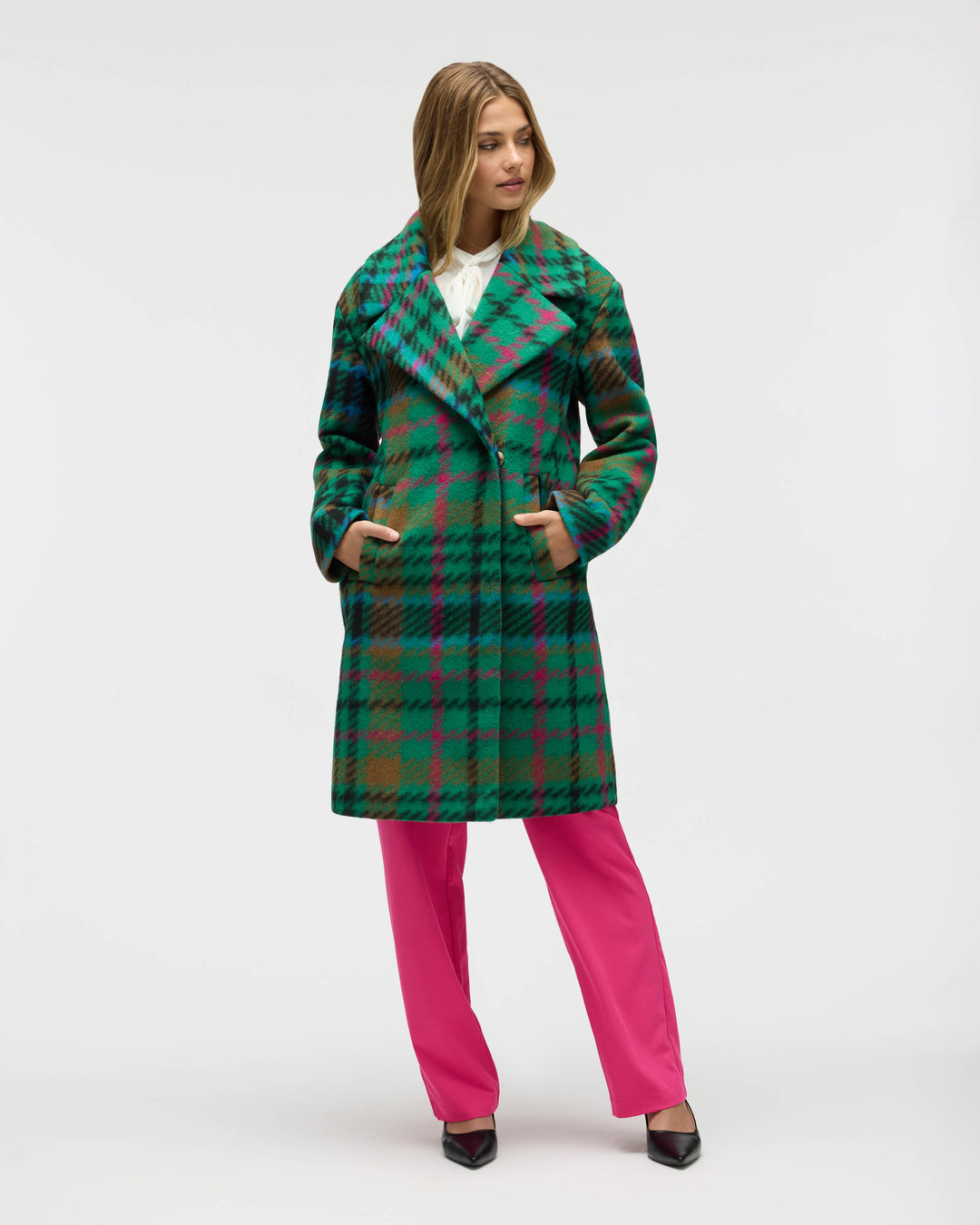 Bold Plaid Faux Wool Coat
