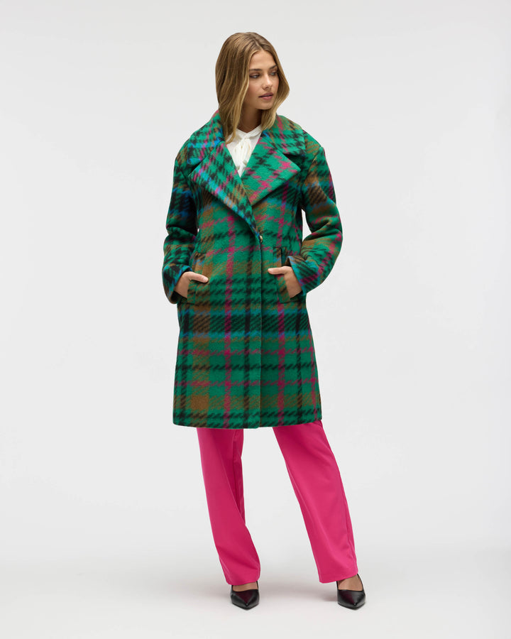 Bold Plaid Faux Wool Coat