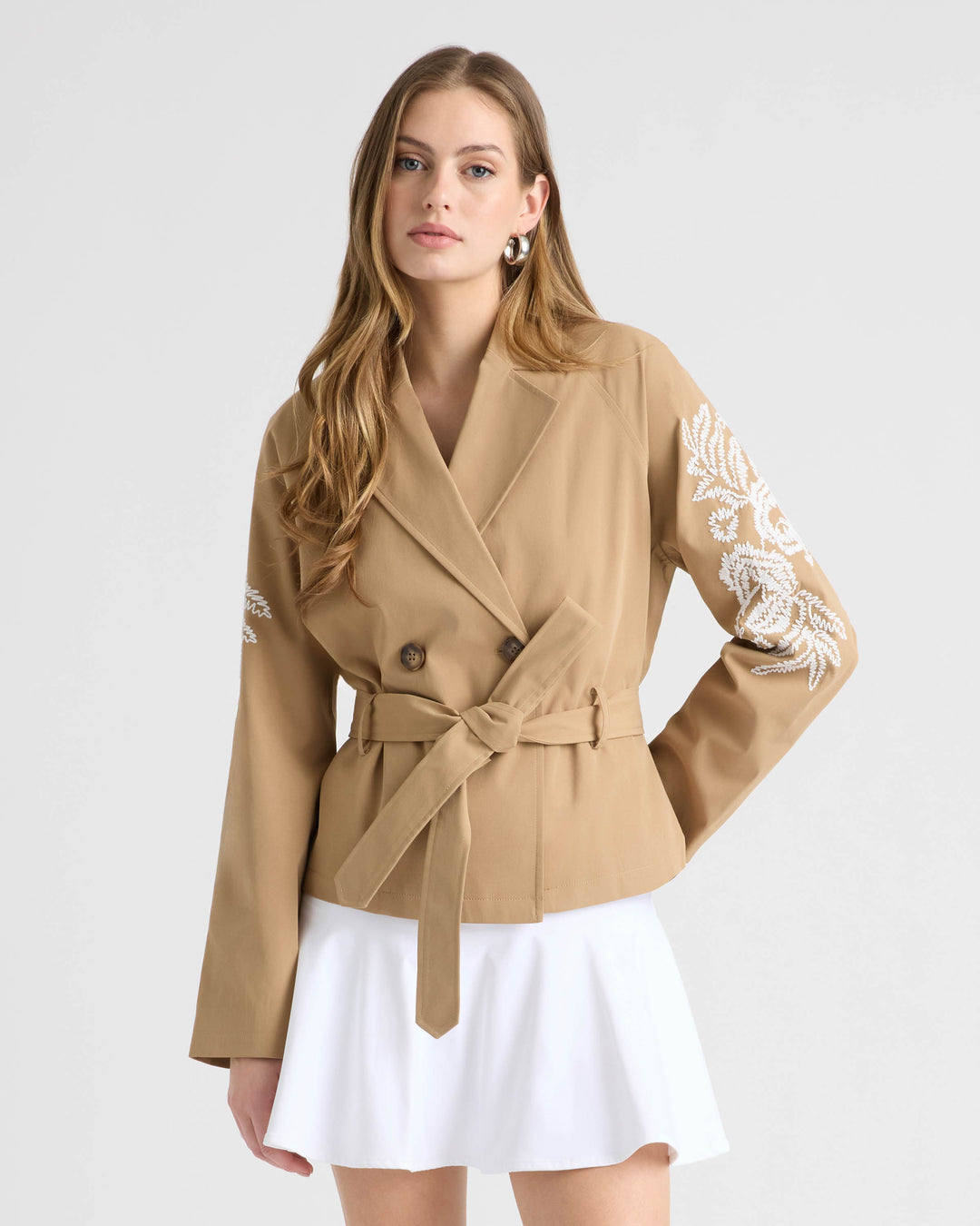 Cropped Trench Coat with Embroideries