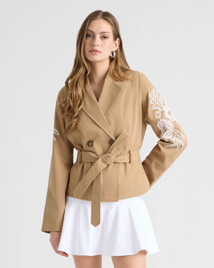 Cropped Trench Coat with Embroideries