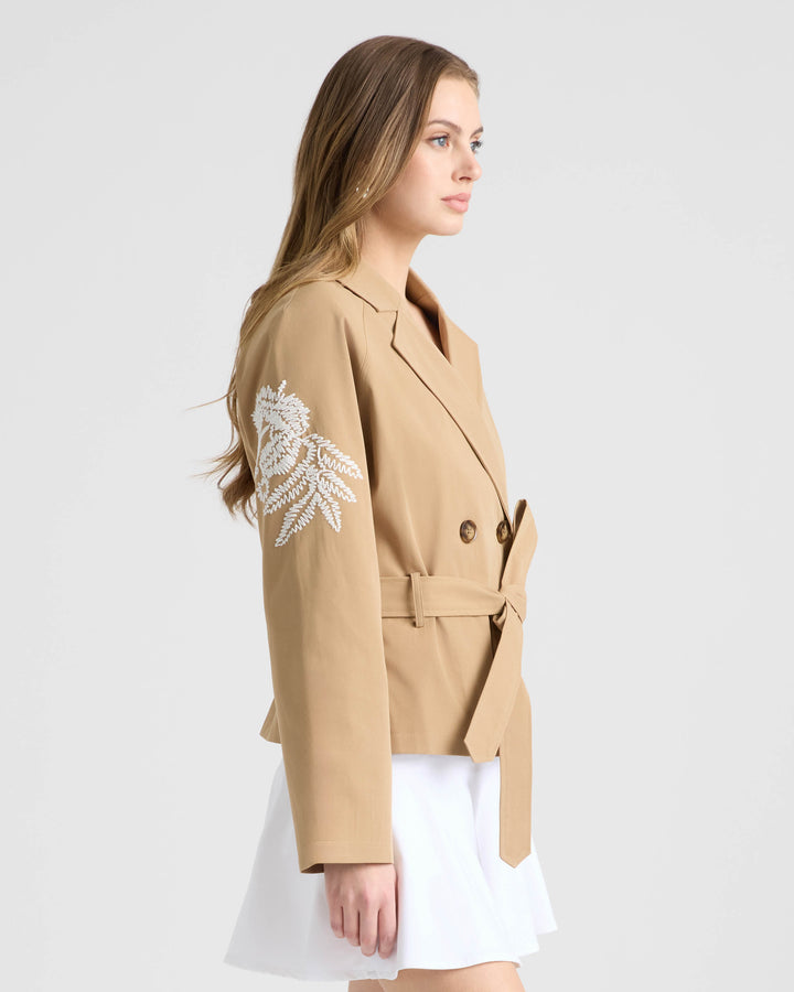 Cropped Trench Coat with Embroideries