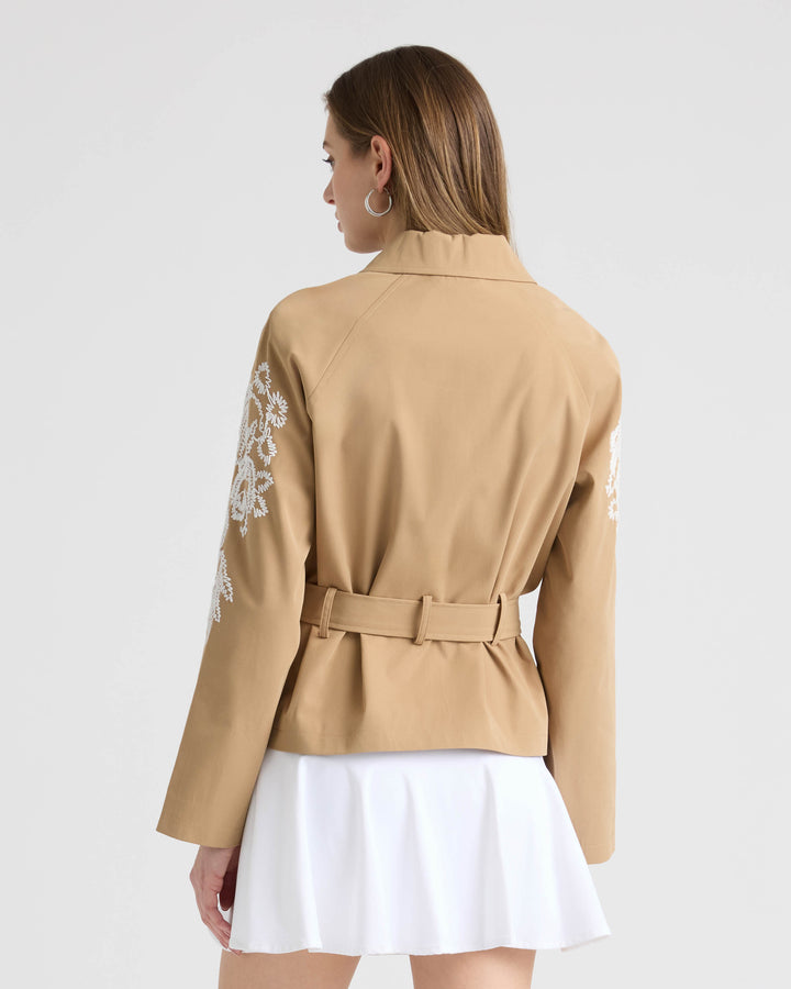 Cropped Trench Coat with Embroideries