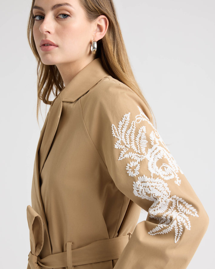 Cropped Trench Coat with Embroideries