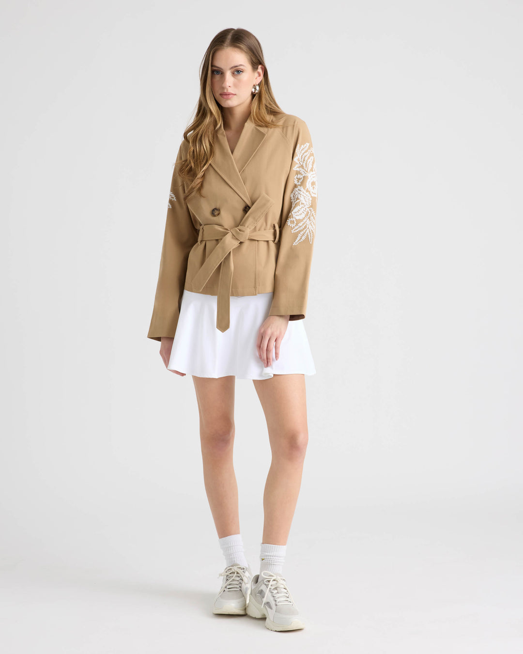 Cropped Trench Coat with Embroideries