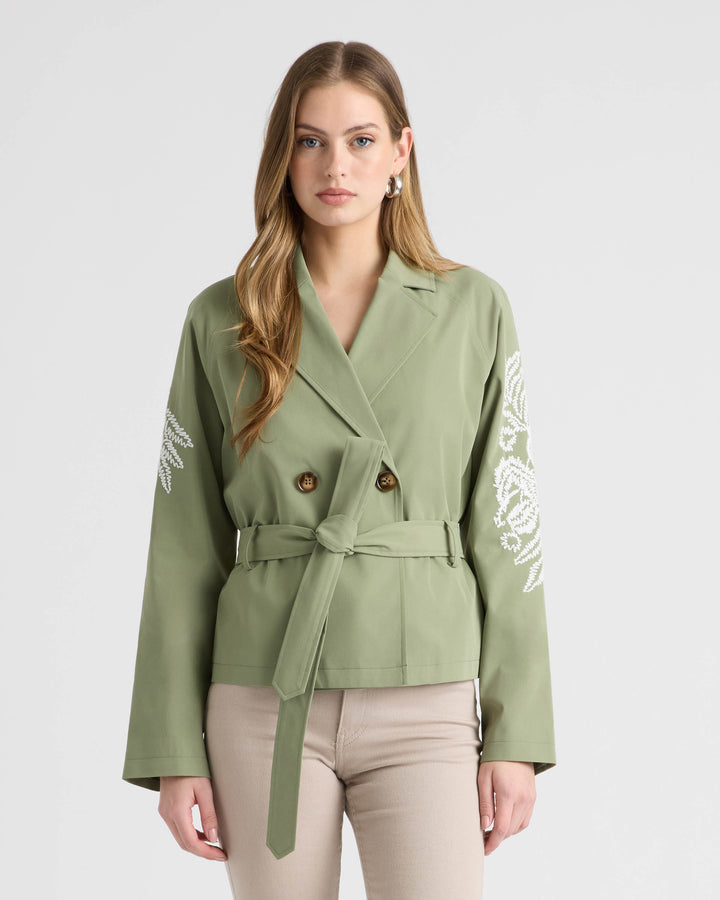 Cropped Trench Coat with Embroideries