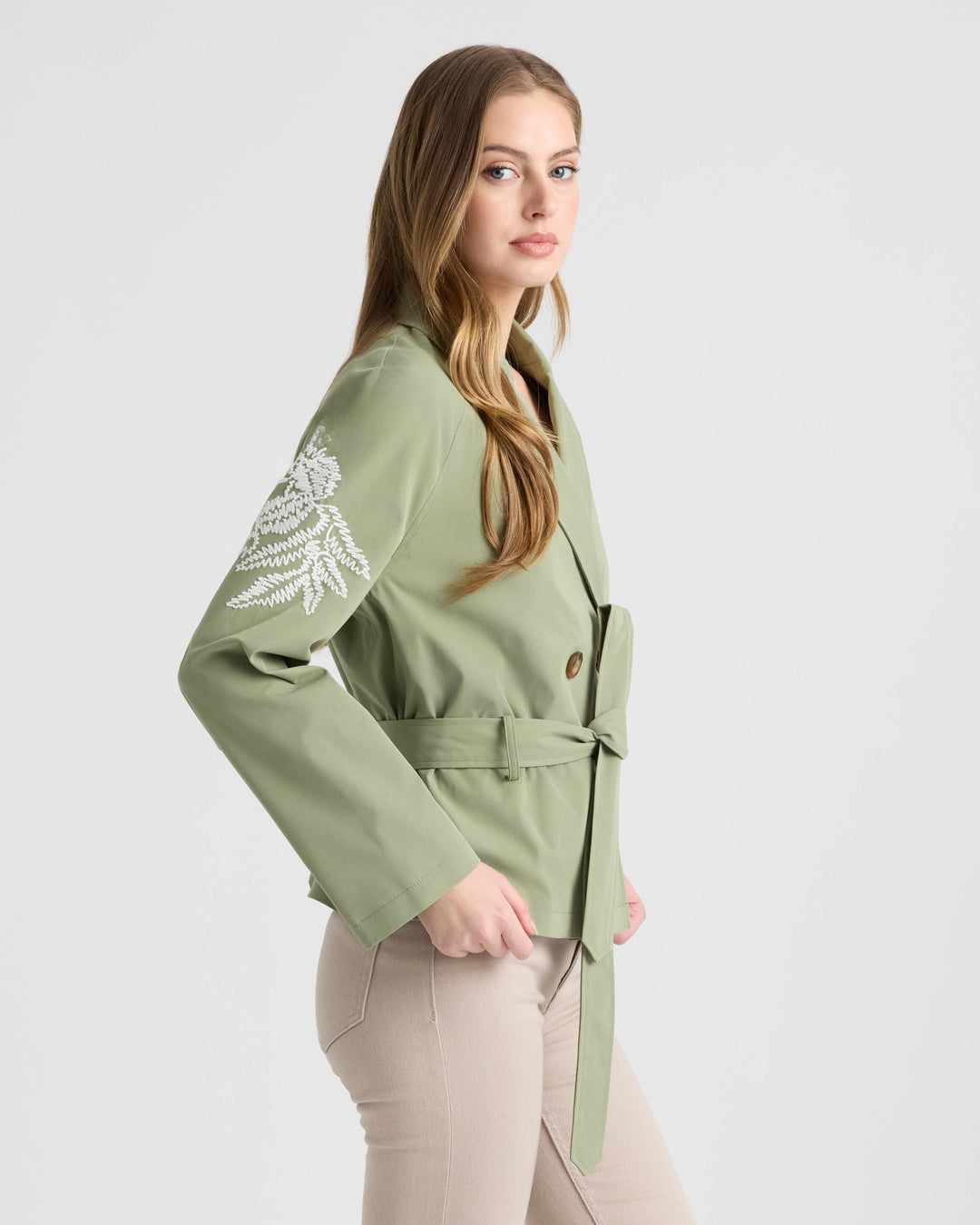 Cropped Trench Coat with Embroideries