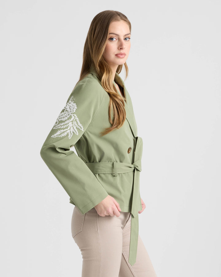 Cropped Trench Coat with Embroideries