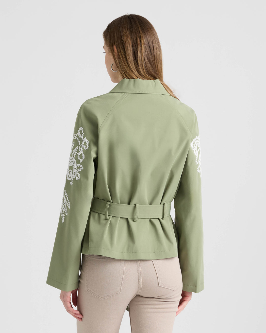 Cropped Trench Coat with Embroideries