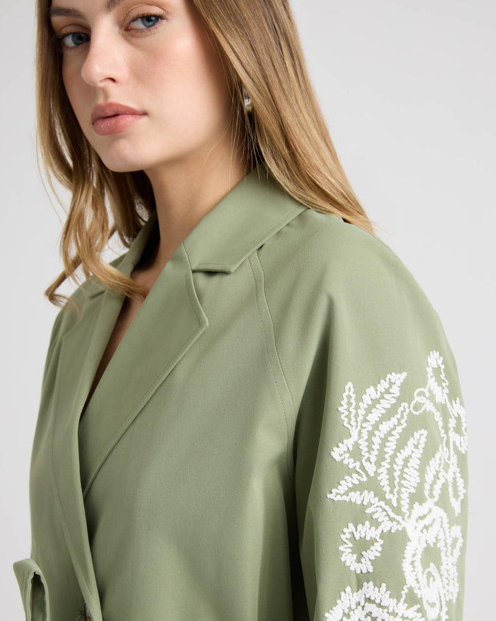 Cropped Trench Coat with Embroideries