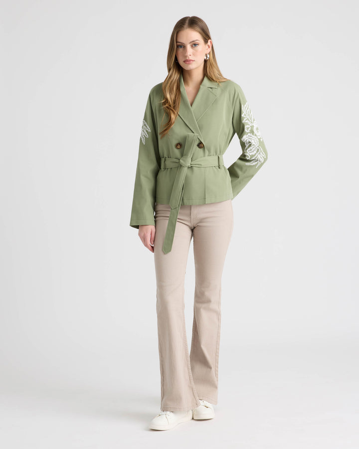 Cropped Trench Coat with Embroideries