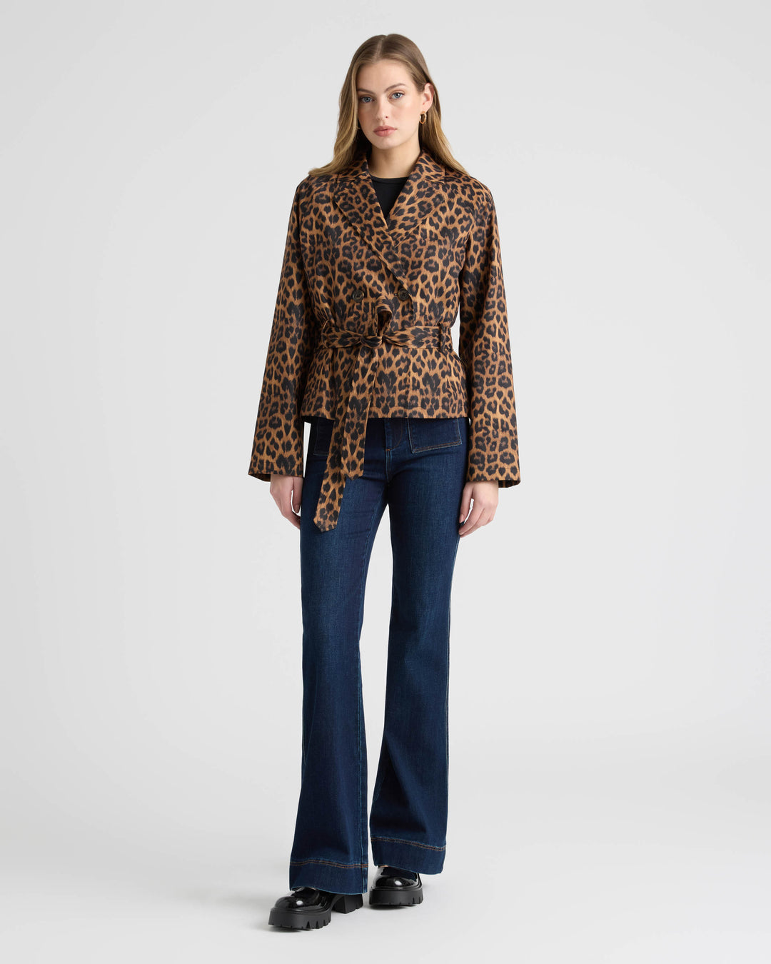 Cropped Leopard Trench Coat