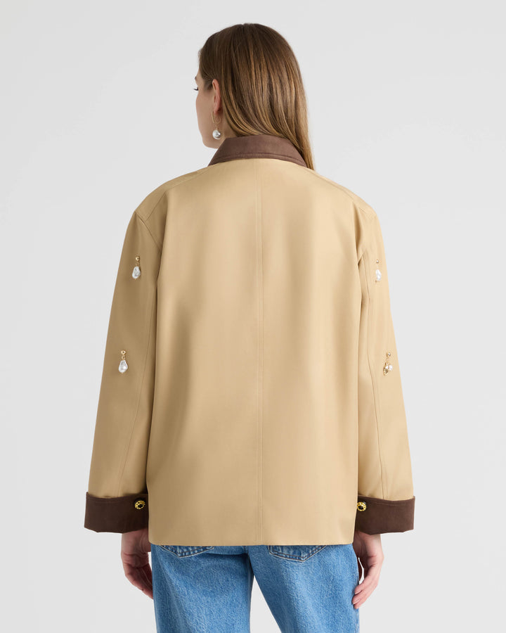 Jacket with Sueded Trims and Pearl Charms