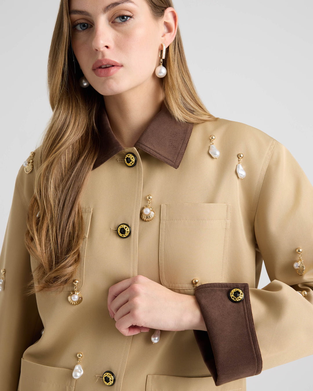 Jacket with Sueded Trims and Pearl Charms