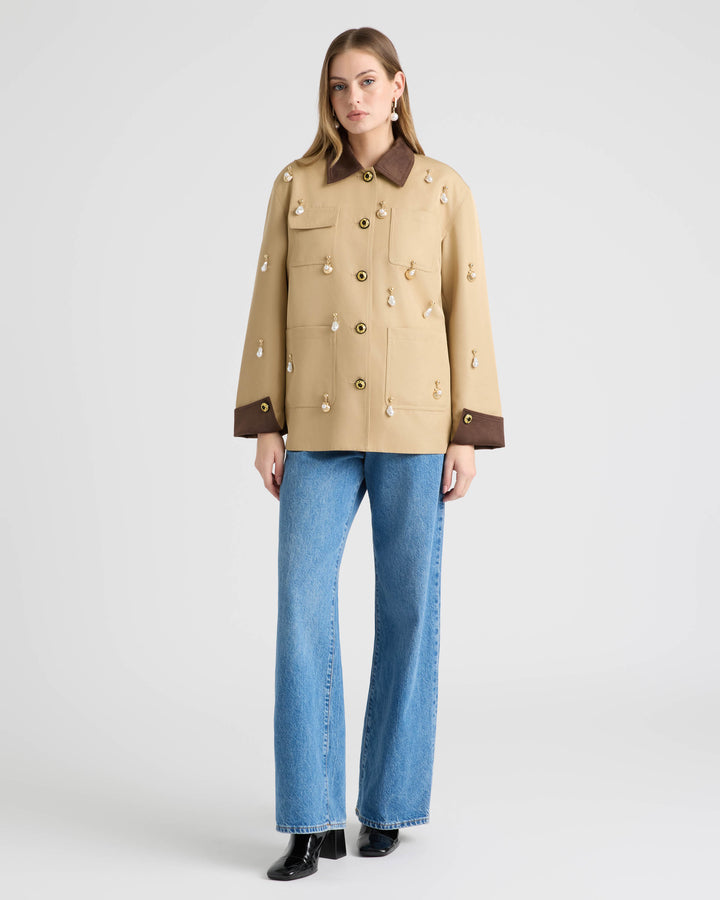 Jacket with Sueded Trims and Pearl Charms