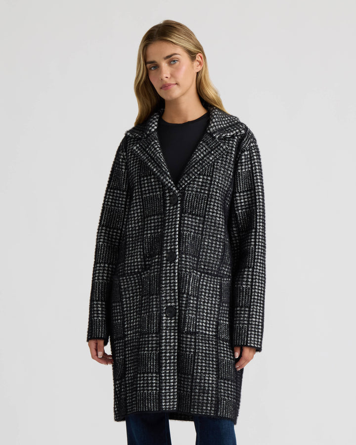 Patterned Coatigan with Notch Collar and Patch Pockets