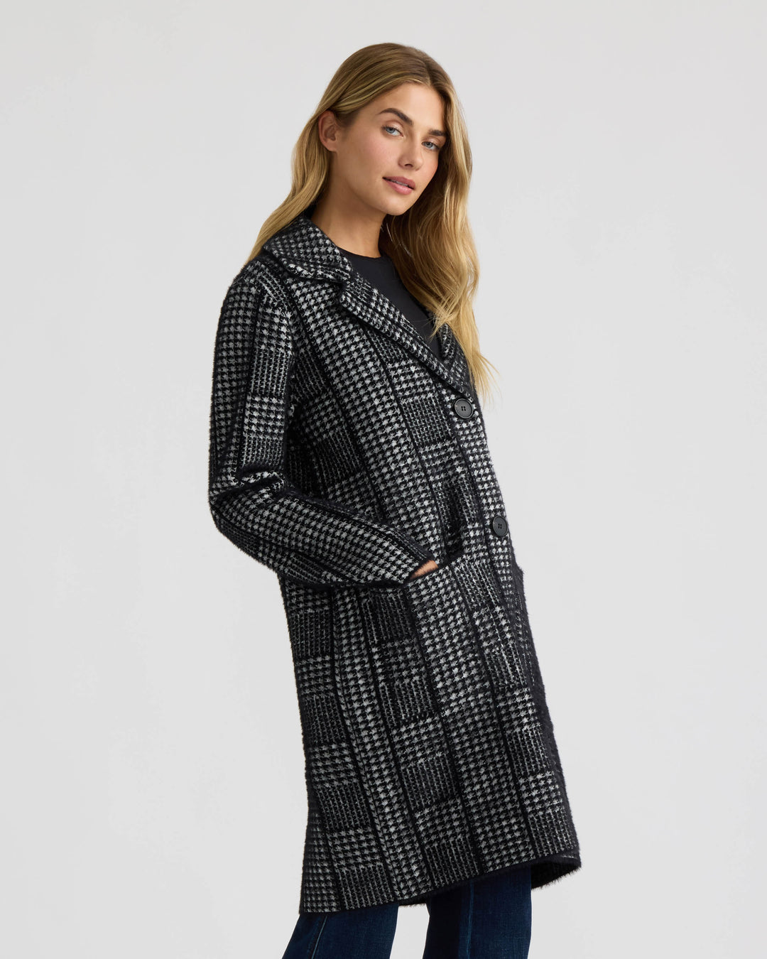 Patterned Coatigan with Notch Collar and Patch Pockets
