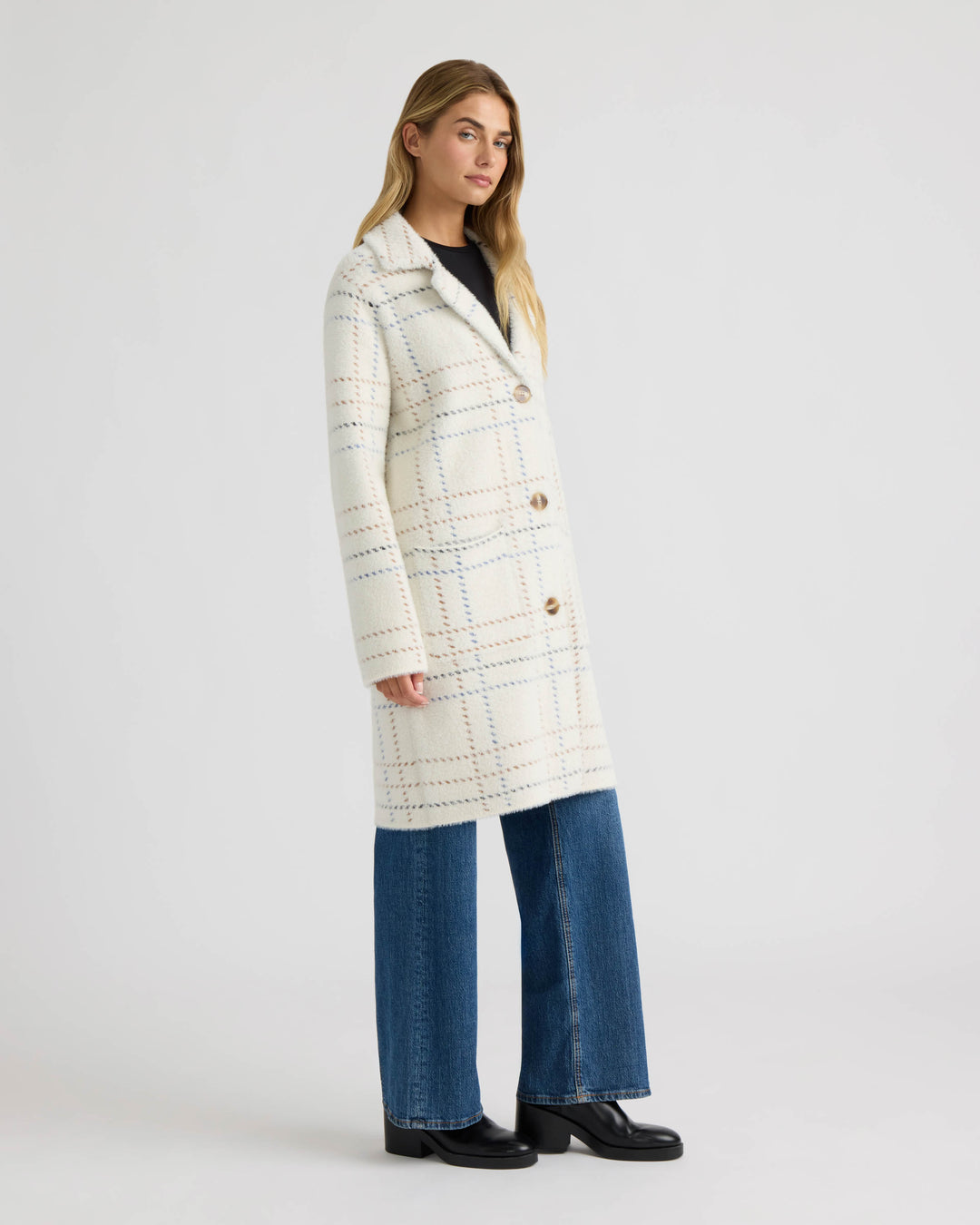 Patterned Coatigan with Notch Collar and Patch Pockets