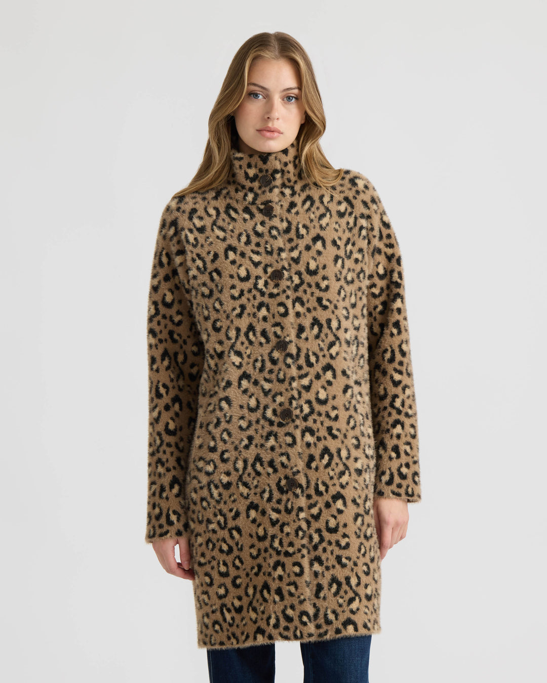 Eyelash Patterned Coatigan with Stand Collar