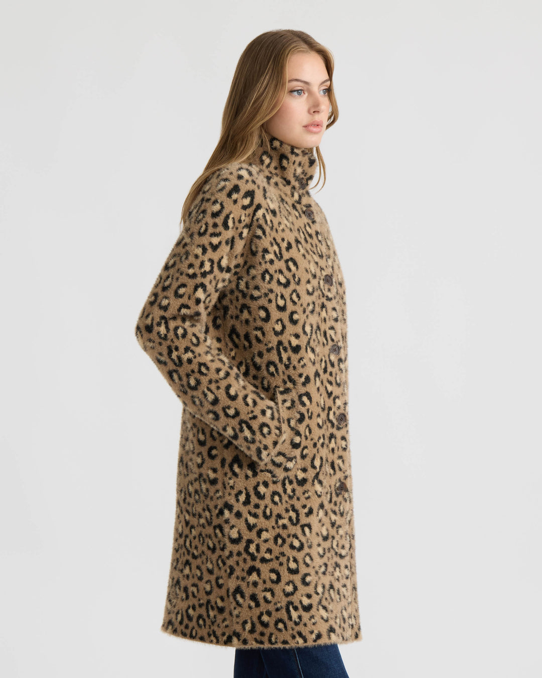 Eyelash Patterned Coatigan with Stand Collar