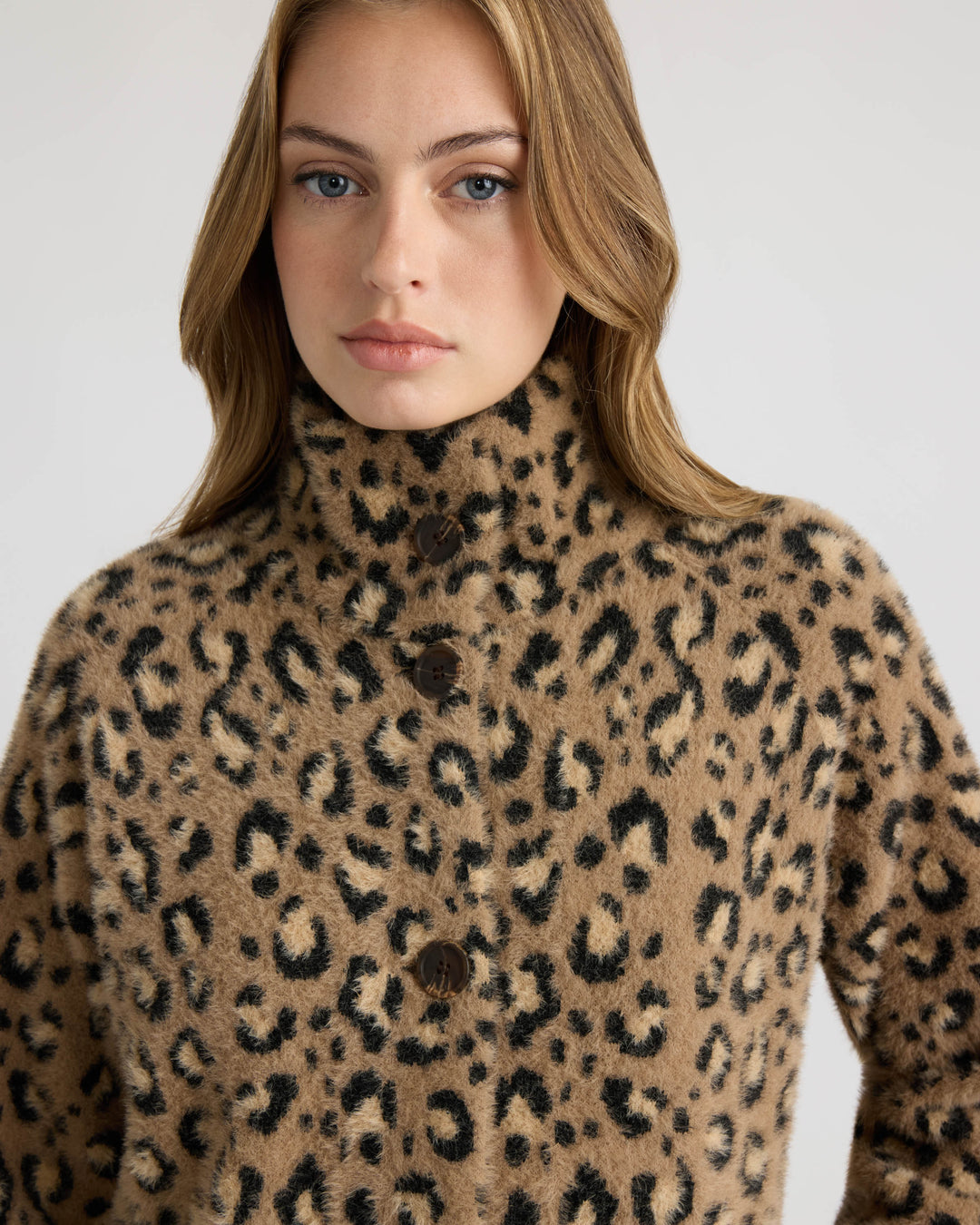 Eyelash Patterned Coatigan with Stand Collar