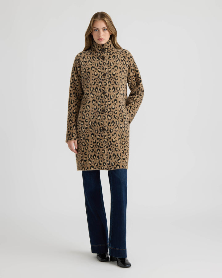 Eyelash Patterned Coatigan with Stand Collar