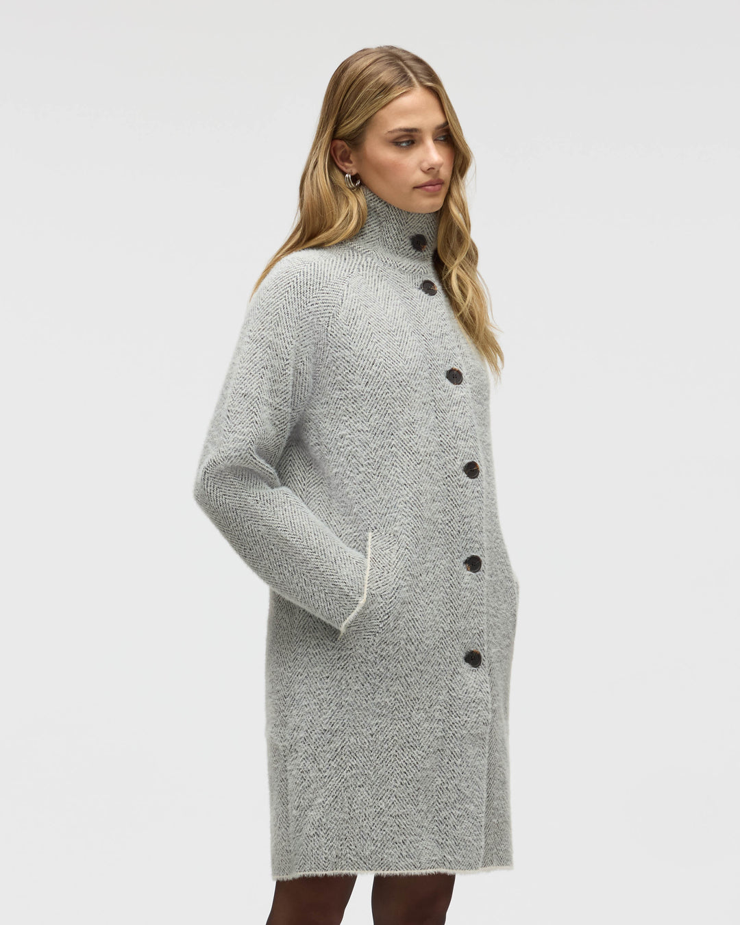 Eyelash Patterned Coatigan with Stand Collar