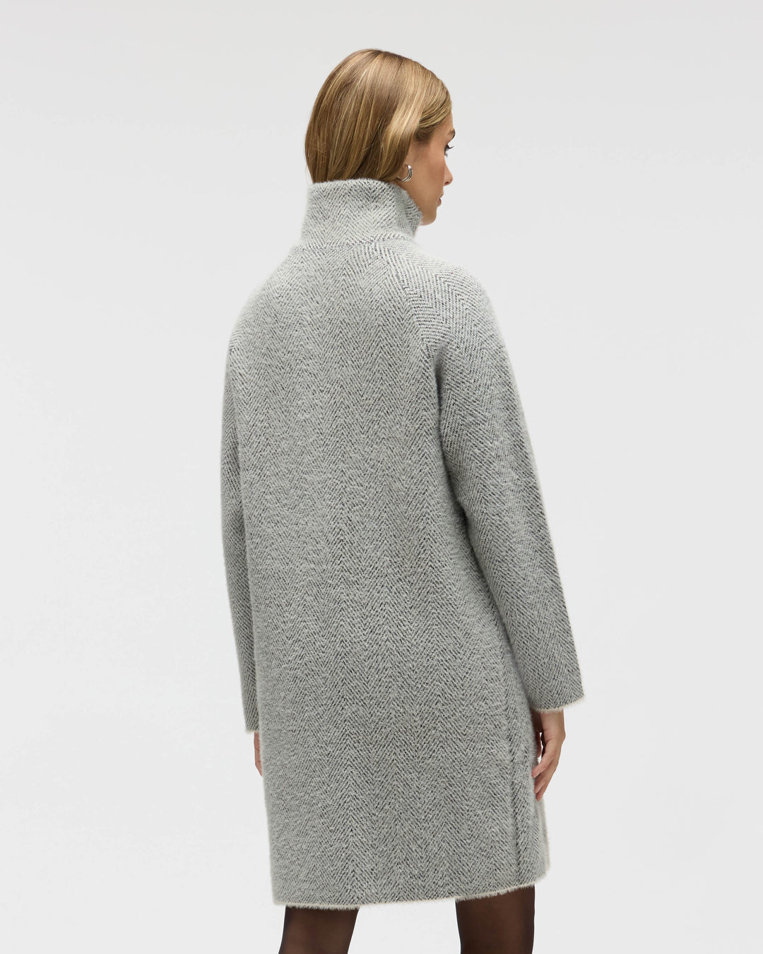 Eyelash Patterned Coatigan with Stand Collar