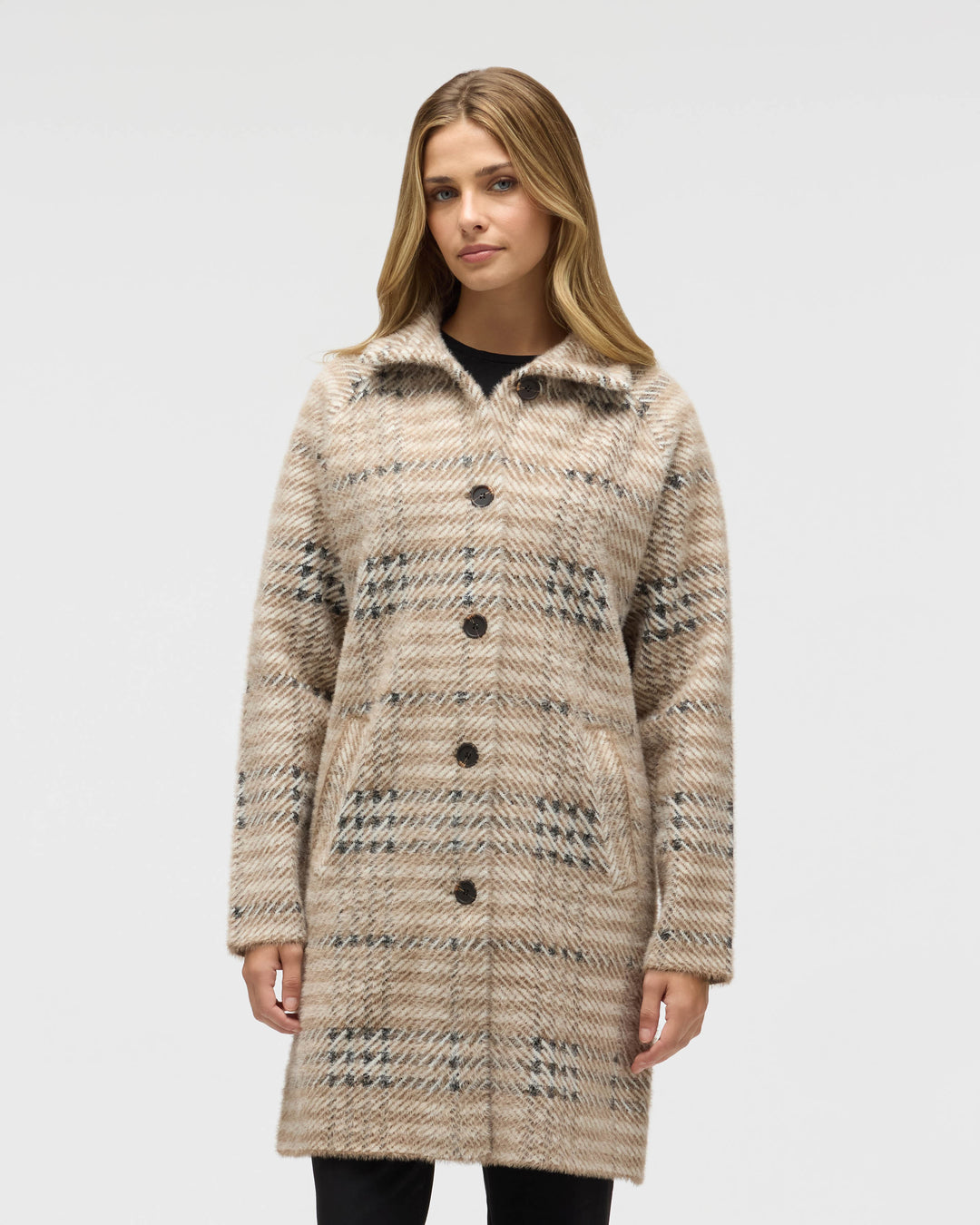 Eyelash Patterned Coatigan with Stand Collar