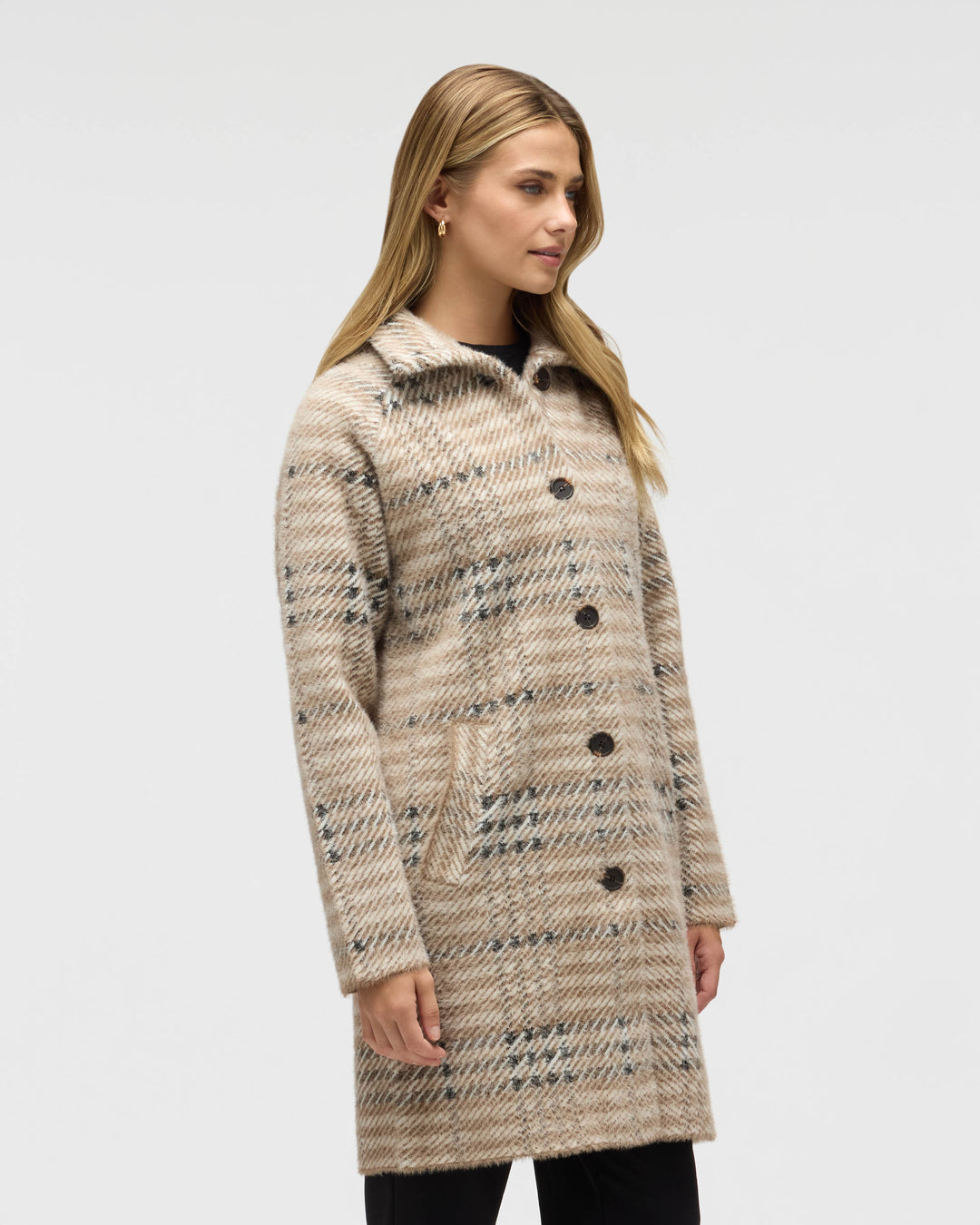 Eyelash Patterned Coatigan with Stand Collar