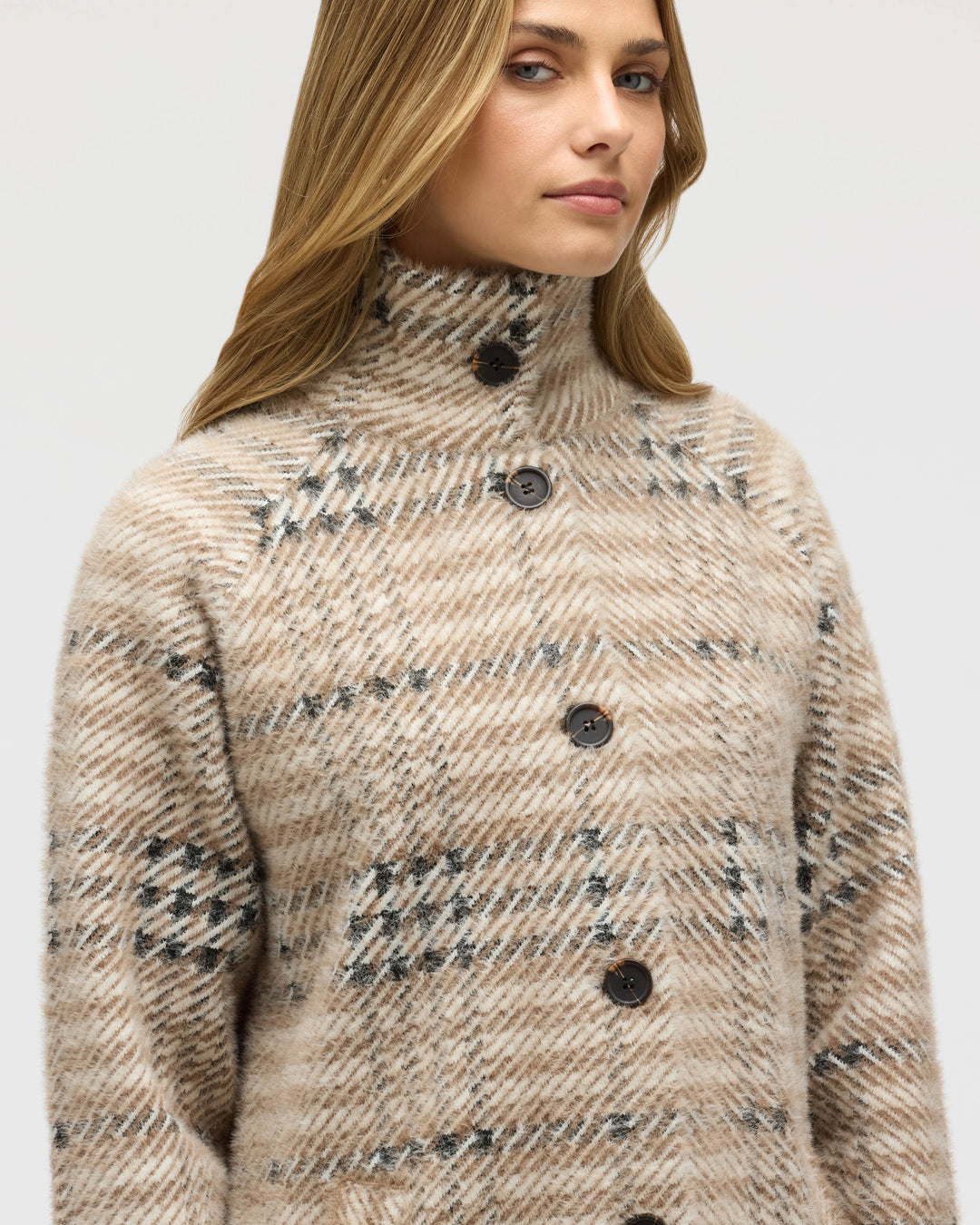 Eyelash Patterned Coatigan with Stand Collar
