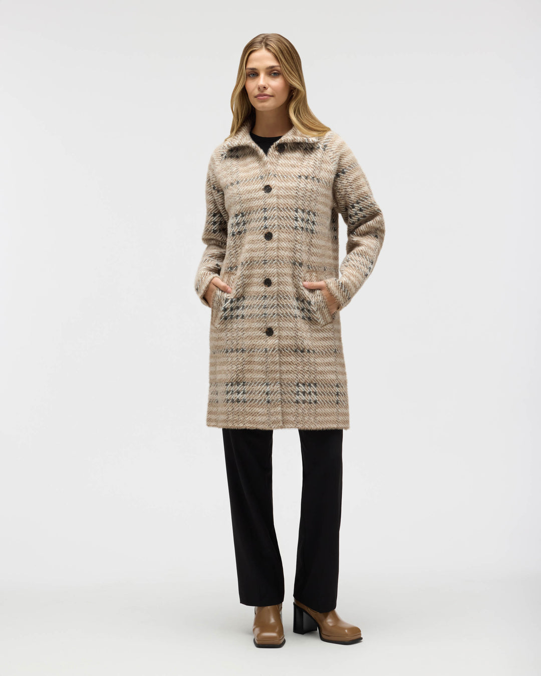 Eyelash Patterned Coatigan with Stand Collar