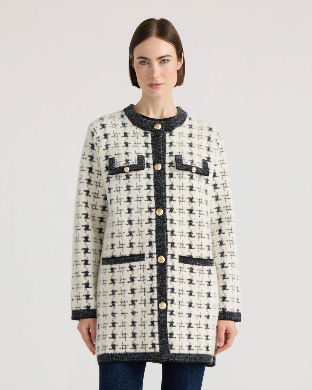 Eyelash Vintage Plaid Jacket with Contrast Edge
