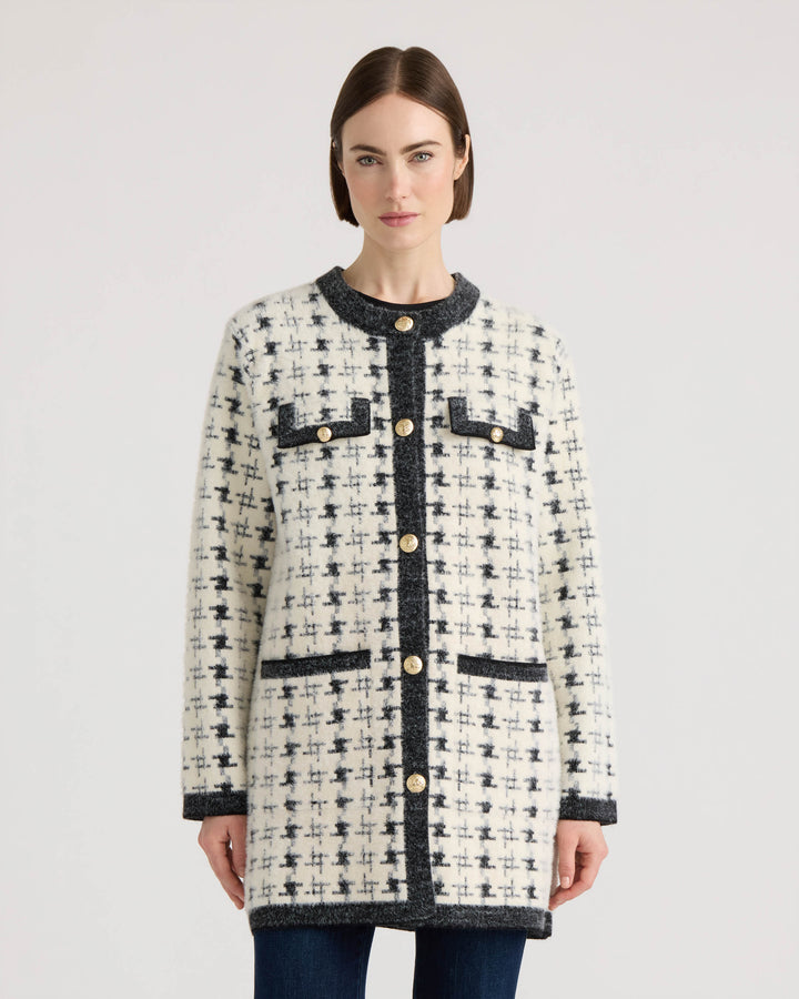 Eyelash Vintage Plaid Jacket with Contrast Edge