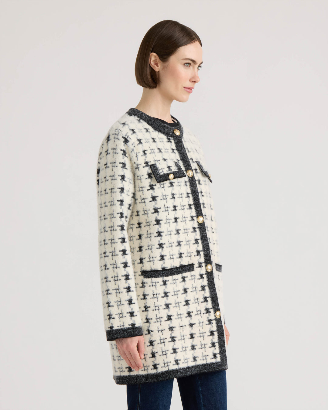Eyelash Vintage Plaid Jacket with Contrast Edge