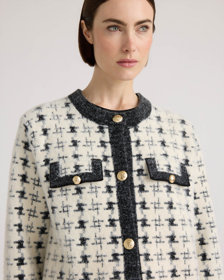 Eyelash Vintage Plaid Jacket with Contrast Edge