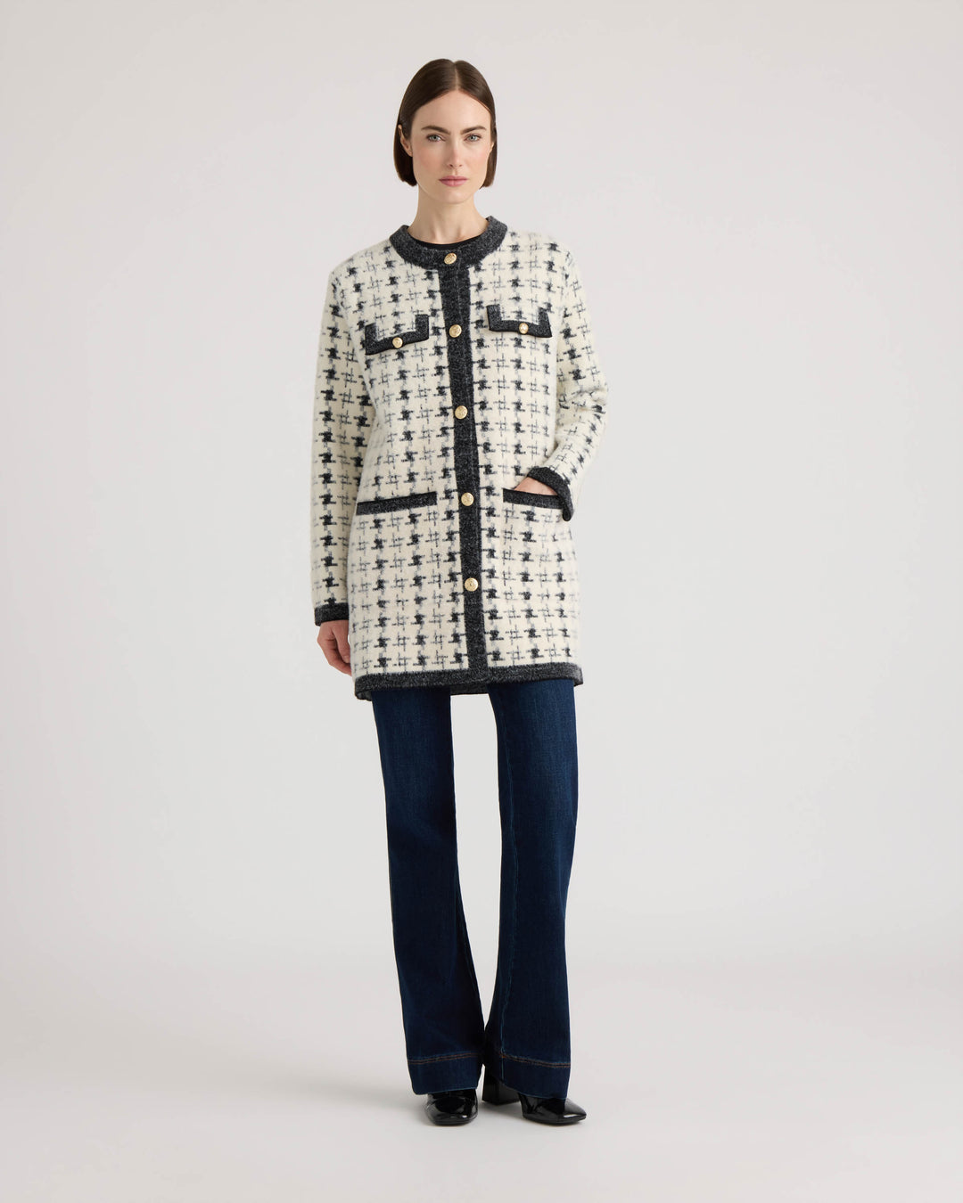 Eyelash Vintage Plaid Jacket with Contrast Edge