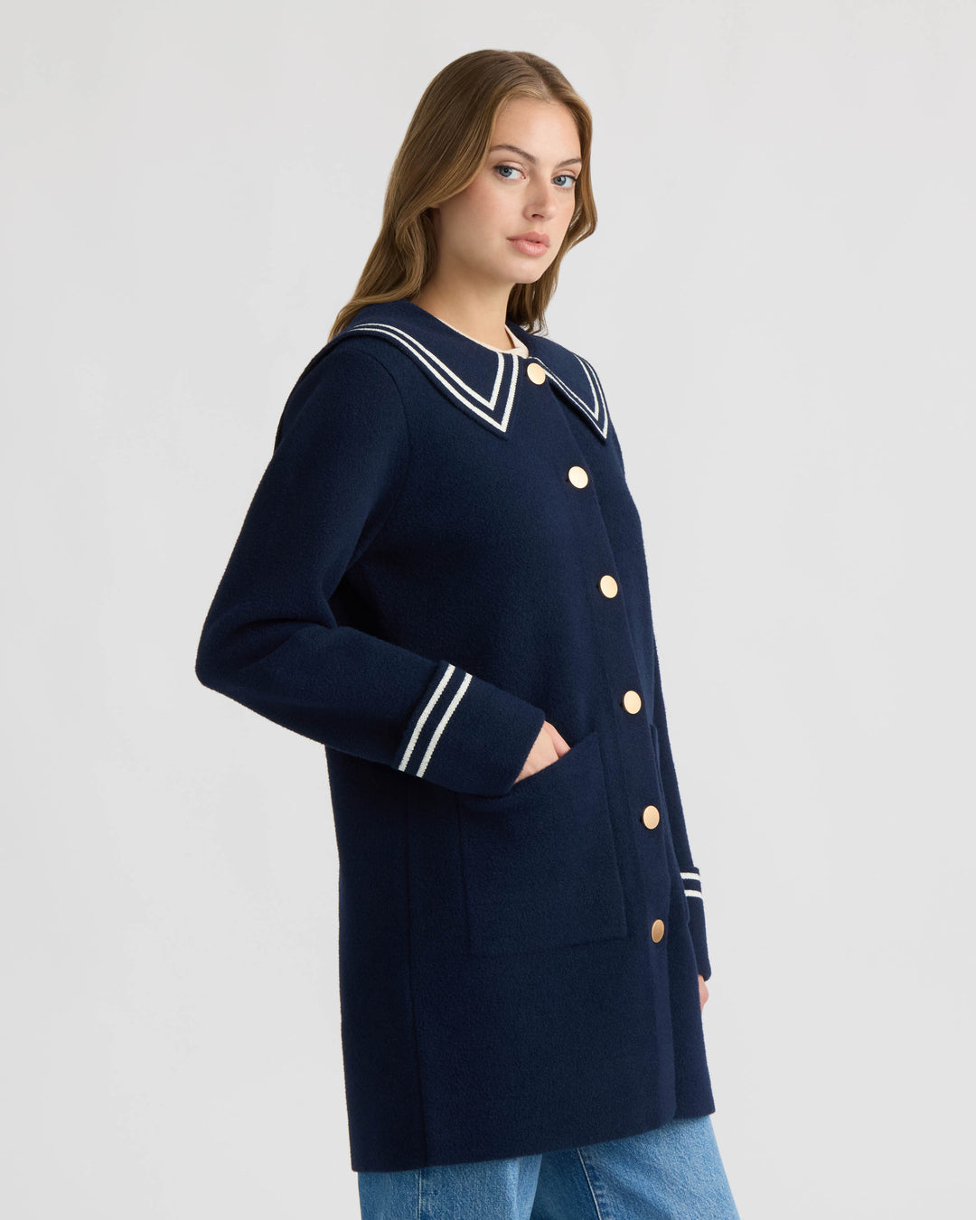 Mink Eyelash Sailor Collar Coatigan