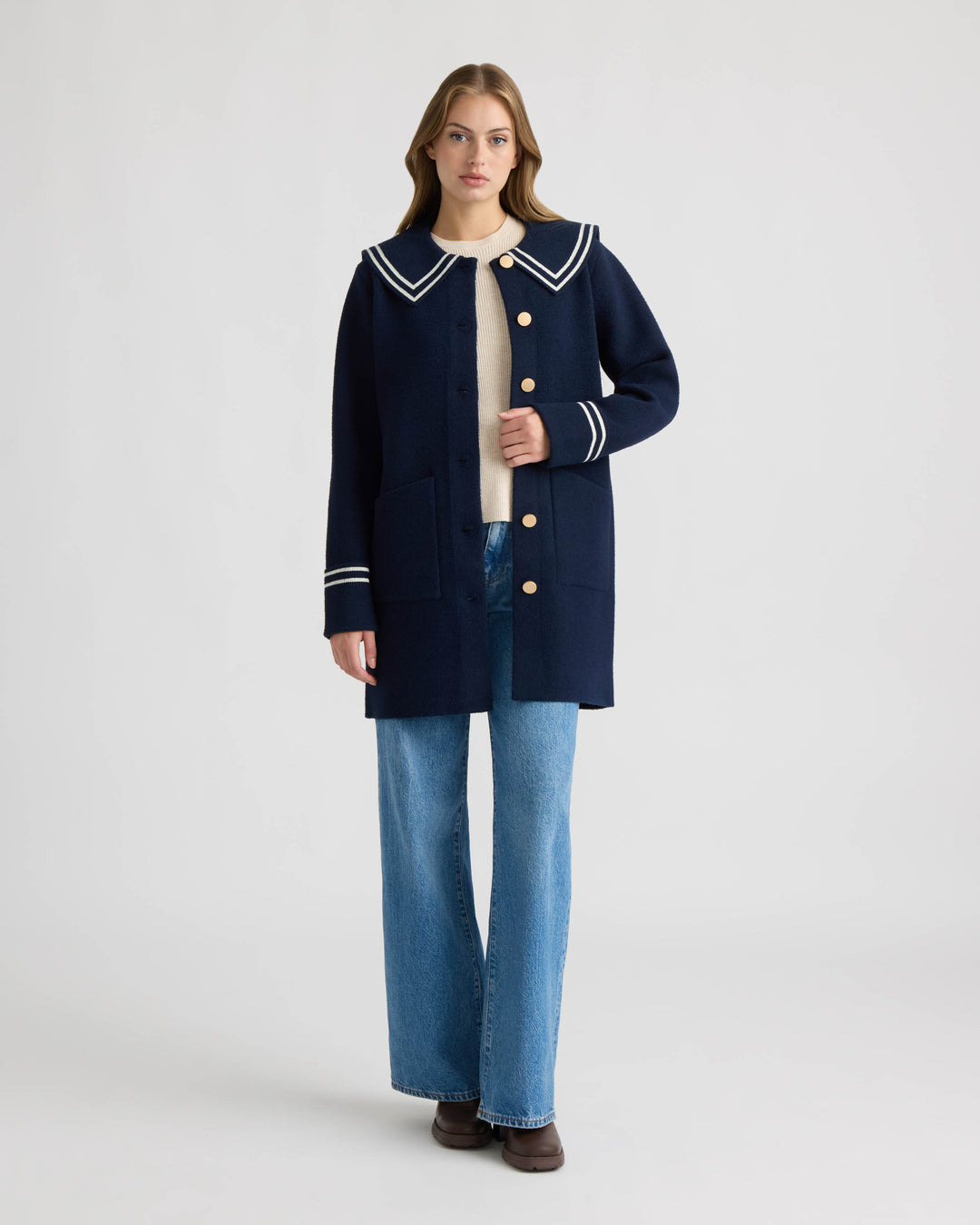 Mink Eyelash Sailor Collar Coatigan