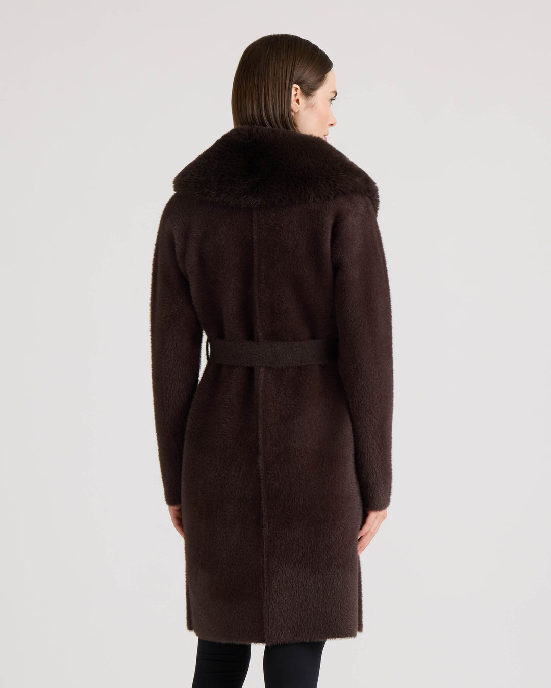 Eyelash Belted Coatigan with Faux Fur Collar
