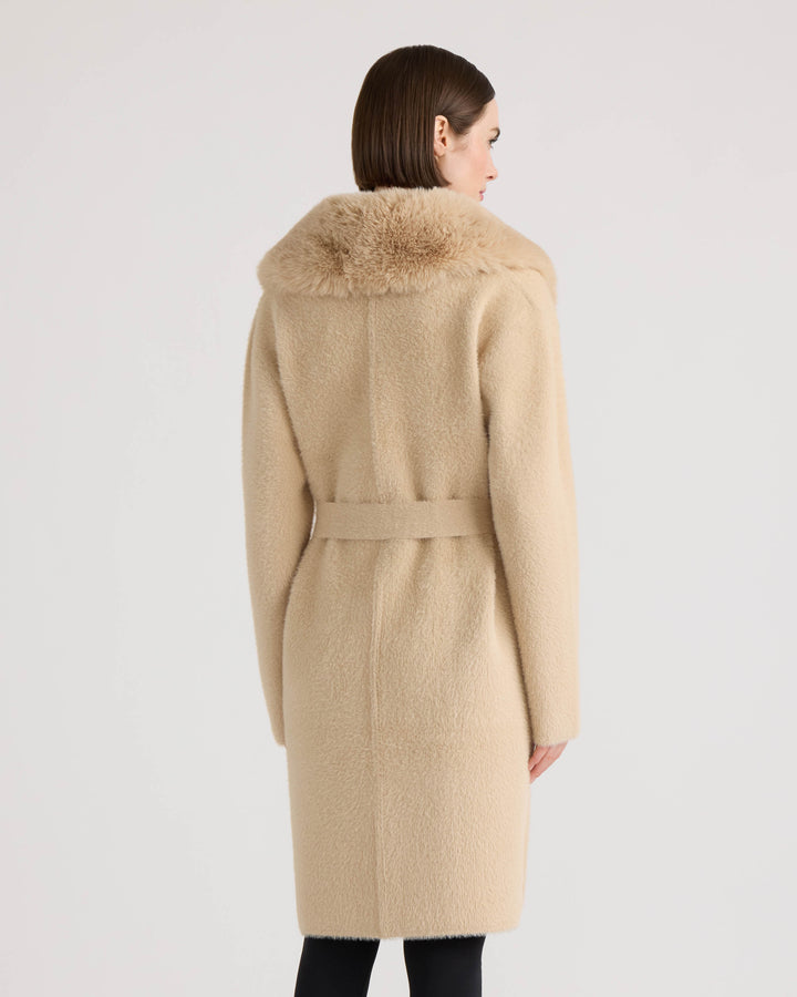 Eyelash Belted Coatigan with Faux Fur Collar
