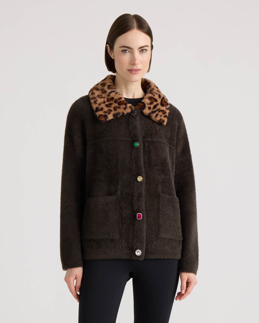 Eyelash Cropped Coatigan with Faux Fur Collar