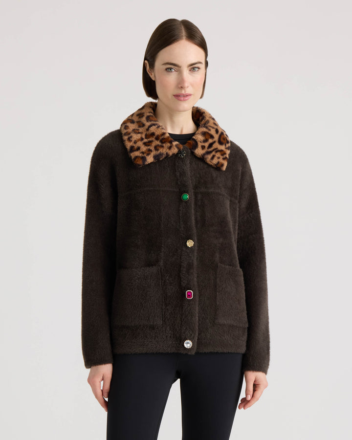 Eyelash Cropped Coatigan with Faux Fur Collar