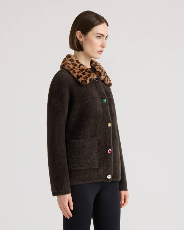 Eyelash Cropped Coatigan with Faux Fur Collar